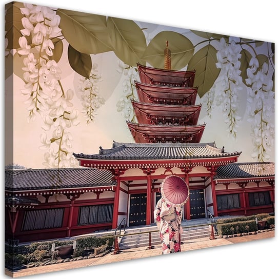 Obraz na płótnie, Japońska Gejsza i świątynia - 90x60 Inna marka