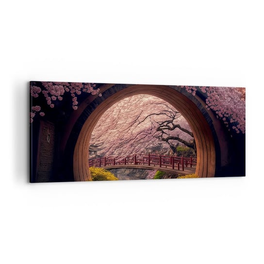 Obraz na płótnie - Japońska wiosna - 100x40cm - Most Japonia Wiśnia Japońska - Nowoczesny foto obraz w ramie do salonu do sypialni ARTTOR ARTTOR