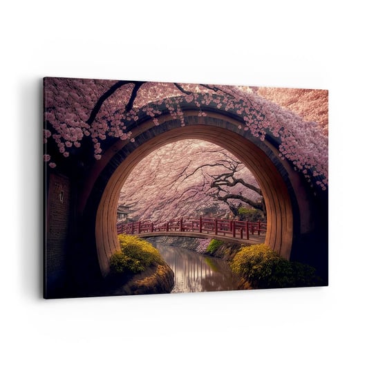 Obraz na płótnie - Japońska wiosna - 100x70cm - Most Japonia Wiśnia Japońska - Nowoczesny foto obraz w ramie do salonu do sypialni ARTTOR ARTTOR