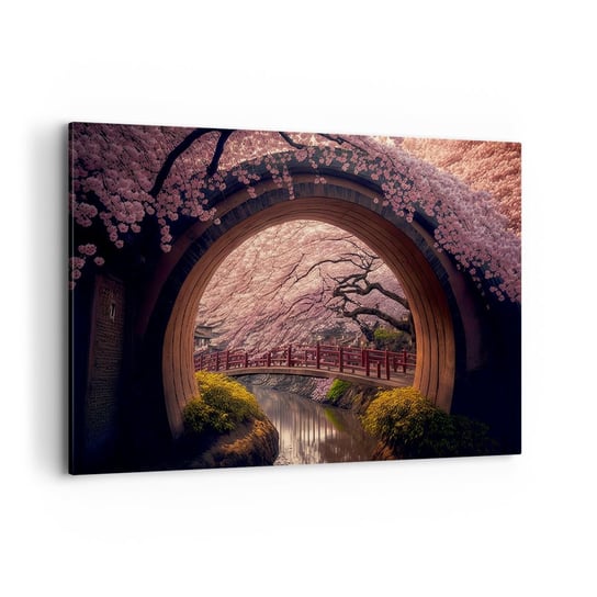 Obraz na płótnie - Japońska wiosna - 120x80cm - Most Japonia Wiśnia Japońska - Nowoczesny obraz na ścianę do salonu do sypialni ARTTOR ARTTOR