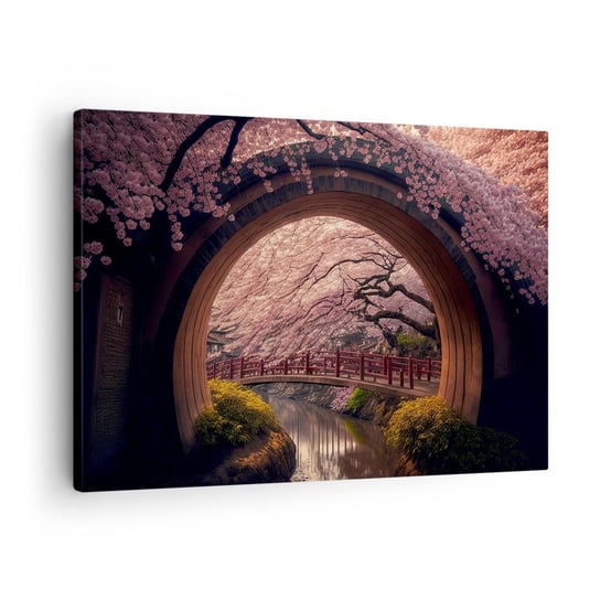 Obraz na płótnie - Japońska wiosna - 70x50cm - Most Japonia Wiśnia Japońska - Nowoczesny Canvas obraz do salonu do sypialni ARTTOR ARTTOR
