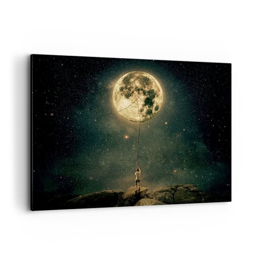 Obraz na płótnie - Jeden taki, co ukradł Księżyc - 100x70cm - Księżyc Gwiazdy Fantazja - Nowoczesny foto obraz w ramie do salonu do sypialni ARTTOR ARTTOR