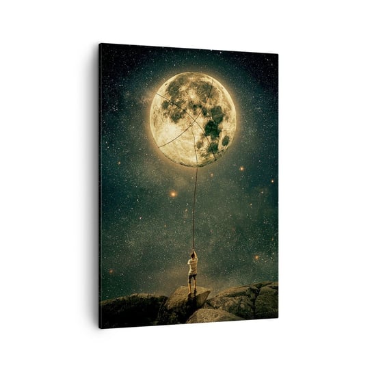 Obraz na płótnie - Jeden taki, co ukradł Księżyc - 50x70cm - Księżyc Gwiazdy Fantazja - Nowoczesny Canvas obraz do salonu do sypialni ARTTOR ARTTOR