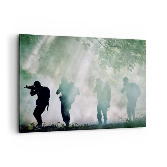 Obraz na płótnie - Jeden za wszystkich… - 100x70 cm - Obraz nowoczesny - Żołnierz, Broń, Karabin, Komandos, Armia - AA100x70-3976 ARTTOR