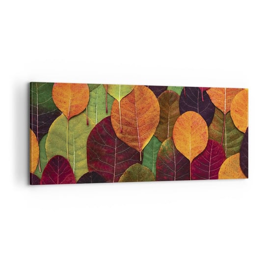 Obraz na płótnie - Jesienna mozaika - 100x40cm - Grafika Kolorowe Liście Sztuka - Nowoczesny foto obraz w ramie do salonu do sypialni ARTTOR ARTTOR