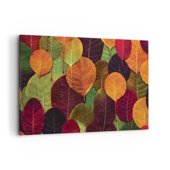Obraz na płótnie - Jesienna mozaika - 100x70cm - Grafika Kolorowe Liście Sztuka - Nowoczesny foto obraz w ramie do salonu do sypialni ARTTOR ARTTOR
