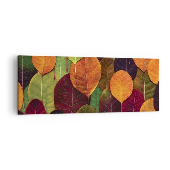 Obraz na płótnie - Jesienna mozaika - 140x50cm - Grafika Kolorowe Liście Sztuka - Nowoczesny Canvas obraz do salonu do sypialni ARTTOR ARTTOR
