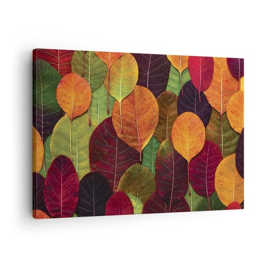 Obraz na płótnie - Jesienna mozaika - 70x50cm - Grafika Kolorowe Liście Sztuka - Nowoczesny Canvas obraz do salonu do sypialni ARTTOR ARTTOR