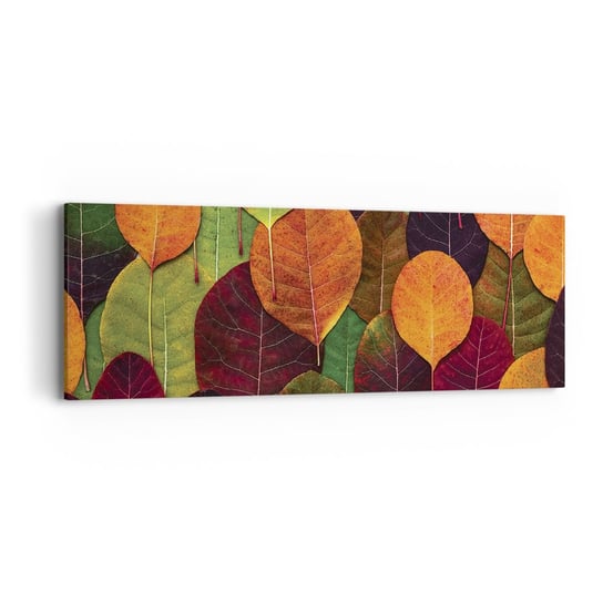 Obraz na płótnie - Jesienna mozaika - 90x30cm - Grafika Kolorowe Liście Sztuka - Nowoczesny Canvas obraz do salonu do sypialni ARTTOR ARTTOR