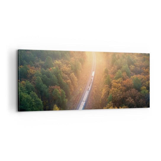 Obraz na płótnie - Jesienna podróż - 100x40cm - Transport Kolejowy Krajobraz Górski Pociąg Pasażerski - Nowoczesny foto obraz w ramie do salonu do sypialni ARTTOR ARTTOR