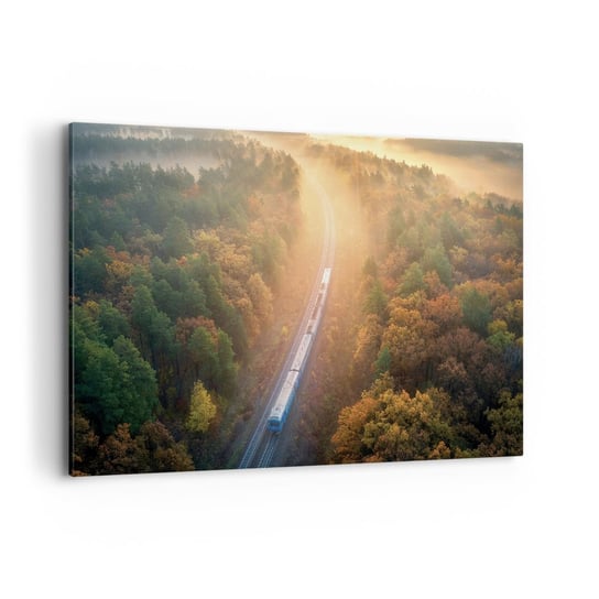 Obraz na płótnie - Jesienna podróż - 120x80cm - Transport Kolejowy Krajobraz Górski Pociąg Pasażerski - Nowoczesny obraz na ścianę do salonu do sypialni ARTTOR ARTTOR