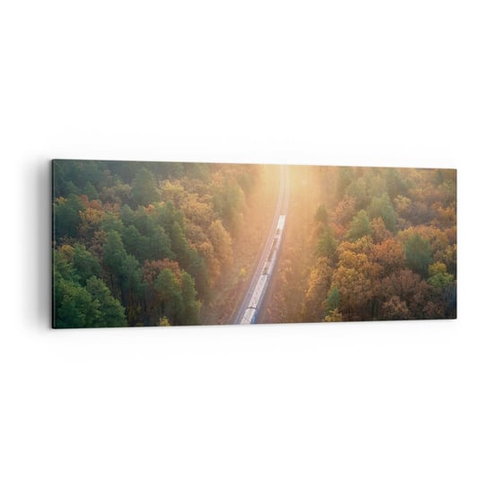 Obraz na płótnie - Jesienna podróż - 140x50cm - Transport Kolejowy Krajobraz Górski Pociąg Pasażerski - Nowoczesny Canvas obraz do salonu do sypialni ARTTOR ARTTOR
