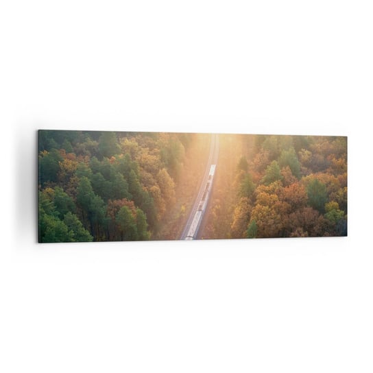 Obraz na płótnie - Jesienna podróż - 160x50cm - Transport Kolejowy Krajobraz Górski Pociąg Pasażerski - Nowoczesny foto obraz w ramie do salonu do sypialni ARTTOR ARTTOR