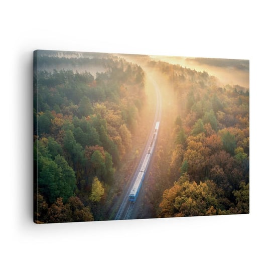 Obraz na płótnie - Jesienna podróż - 70x50cm - Transport Kolejowy Krajobraz Górski Pociąg Pasażerski - Nowoczesny Canvas obraz do salonu do sypialni ARTTOR ARTTOR
