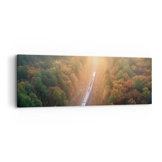 Obraz na płótnie - Jesienna podróż - 90x30cm - Transport Kolejowy Krajobraz Górski Pociąg Pasażerski - Nowoczesny Canvas obraz do salonu do sypialni ARTTOR ARTTOR