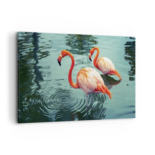 Obraz na płótnie - Jesteśmy teraz w modzie - 120x80cm - Flamingi Ptaki Natura - Nowoczesny obraz na ścianę do salonu do sypialni ARTTOR ARTTOR
