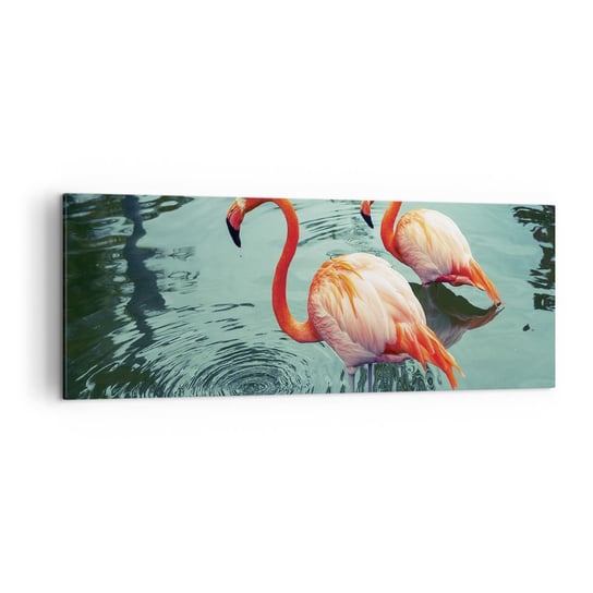 Obraz na płótnie - Jesteśmy teraz w modzie - 140x50cm - Flamingi Ptaki Natura - Nowoczesny Canvas obraz do salonu do sypialni ARTTOR ARTTOR