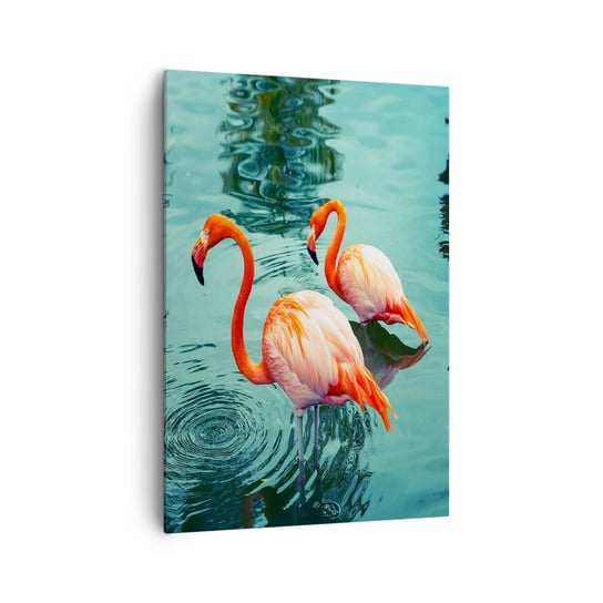 Obraz na płótnie - Jesteśmy teraz w modzie - 70x100cm - Flamingi Ptaki Natura - Nowoczesny foto obraz w ramie do salonu do sypialni ARTTOR ARTTOR