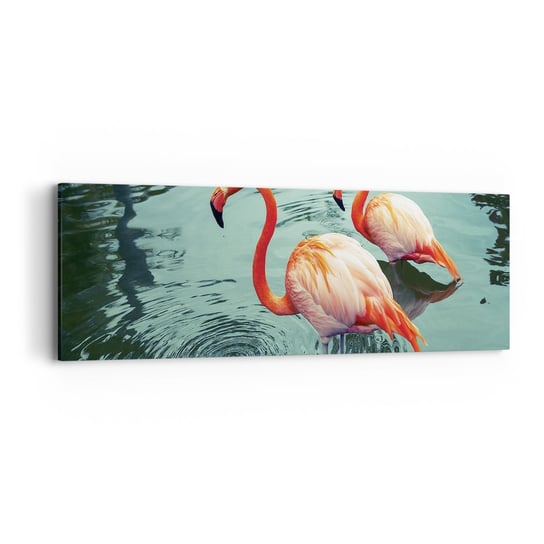 Obraz na płótnie - Jesteśmy teraz w modzie - 90x30cm - Flamingi Ptaki Natura - Nowoczesny Canvas obraz do salonu do sypialni ARTTOR ARTTOR