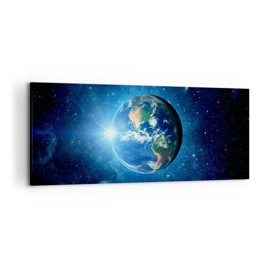 Obraz na płótnie - Jesteśmy w niebie - 120x50 cm - Obraz nowoczesny - Kosmos, Planet Ziemia, Kula Ziemska, Gwiazdy Na Niebie, Grafika - AB120x50-2943 ARTTOR