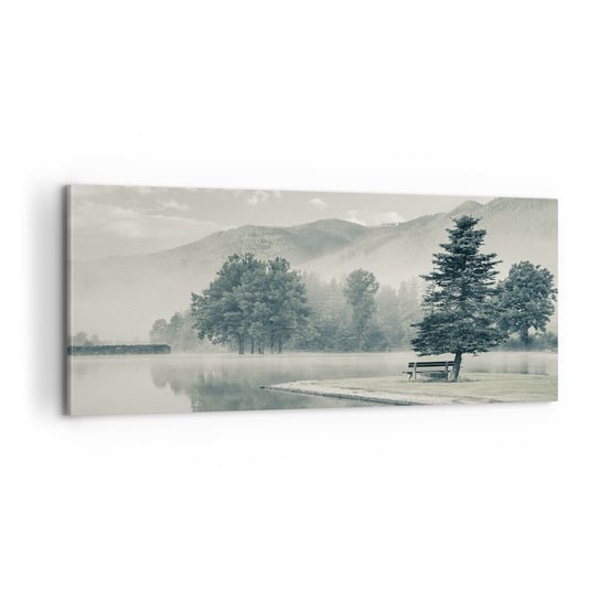Obraz na płótnie - Jezioro jeszcze śpi - 100x40cm - Krajobraz Góry  Jezioro - Nowoczesny foto obraz w ramie do salonu do sypialni ARTTOR ARTTOR