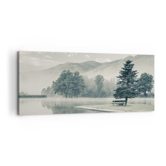 Obraz na płótnie - Jezioro jeszcze śpi - 120x50cm - Krajobraz Góry  Jezioro - Nowoczesny obraz na ścianę do salonu do sypialni ARTTOR ARTTOR
