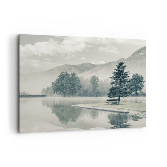 Obraz na płótnie - Jezioro jeszcze śpi - 120x80cm - Krajobraz Góry  Jezioro - Nowoczesny obraz na ścianę do salonu do sypialni ARTTOR ARTTOR
