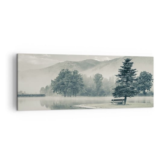 Obraz na płótnie - Jezioro jeszcze śpi - 140x50cm - Krajobraz Góry  Jezioro - Nowoczesny Canvas obraz do salonu do sypialni ARTTOR ARTTOR