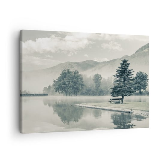 Obraz na płótnie - Jezioro jeszcze śpi - 70x50cm - Krajobraz Góry  Jezioro - Nowoczesny Canvas obraz do salonu do sypialni ARTTOR ARTTOR