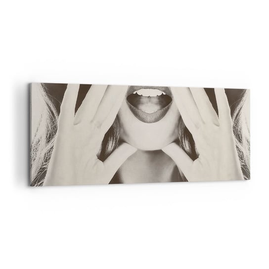 Obraz na płótnie - Już idę! - 120x50cm - Kobieta Krzyk Usta Kobiety - Nowoczesny obraz na ścianę do salonu do sypialni ARTTOR ARTTOR