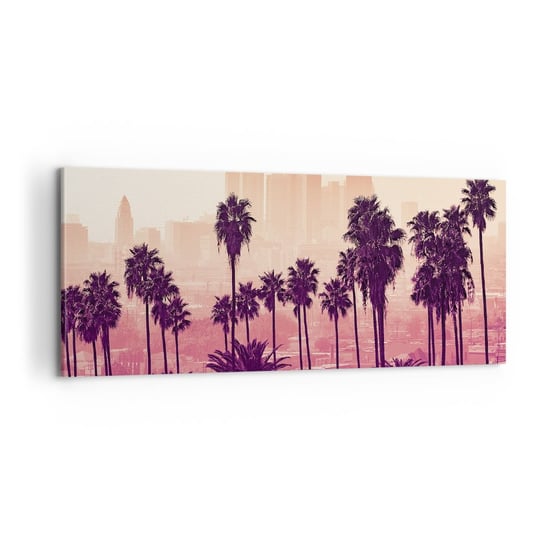 Obraz na płótnie - Kalifornijski pejzaż - 100x40cm - Miasto Los Angeles Palmy Kokosowe - Nowoczesny foto obraz w ramie do salonu do sypialni ARTTOR ARTTOR