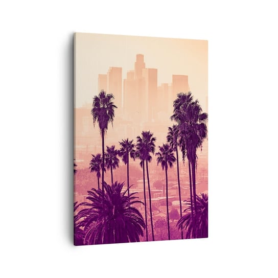 Obraz na płótnie - Kalifornijski pejzaż - 50x70cm - Miasto Los Angeles Palmy Kokosowe - Nowoczesny Canvas obraz do salonu do sypialni ARTTOR ARTTOR