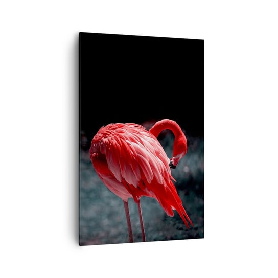 Obraz na płótnie - Karmazynowy poemat natury - 80x120cm - Flaming Ptak Natura - Nowoczesny obraz na ścianę do salonu do sypialni ARTTOR ARTTOR
