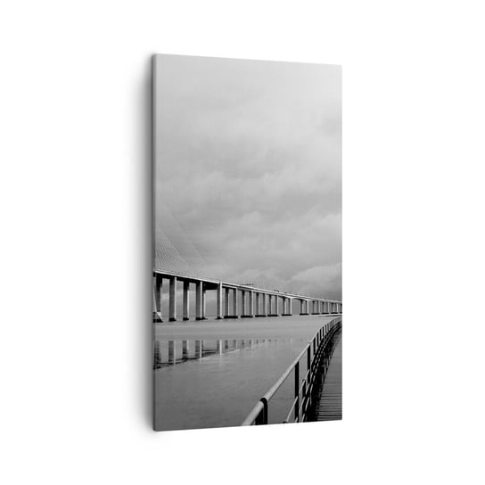 Obraz na płótnie - Każdemu co mu się należy - 45x80 cm - Obraz nowoczesny - Most, Architektura, Krajobraz, Portugalia, Czarno-Biały - PA45x80-2127 ARTTOR