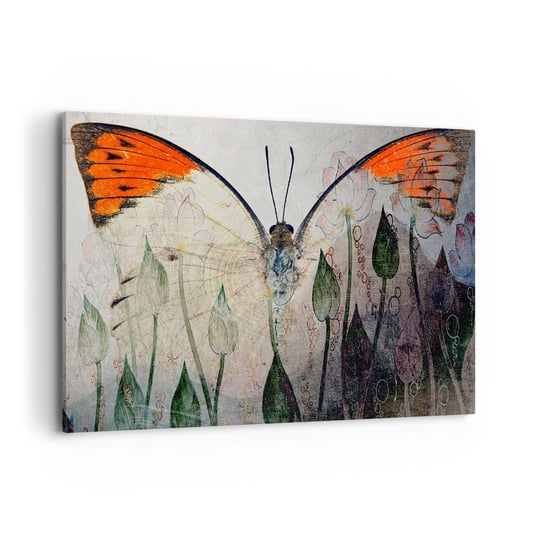 Obraz na płótnie - "Kędy się motyl kołysa na trawie" - 120x80cm - Abstrakcja Motyl Natura - Nowoczesny obraz na ścianę do salonu do sypialni ARTTOR ARTTOR