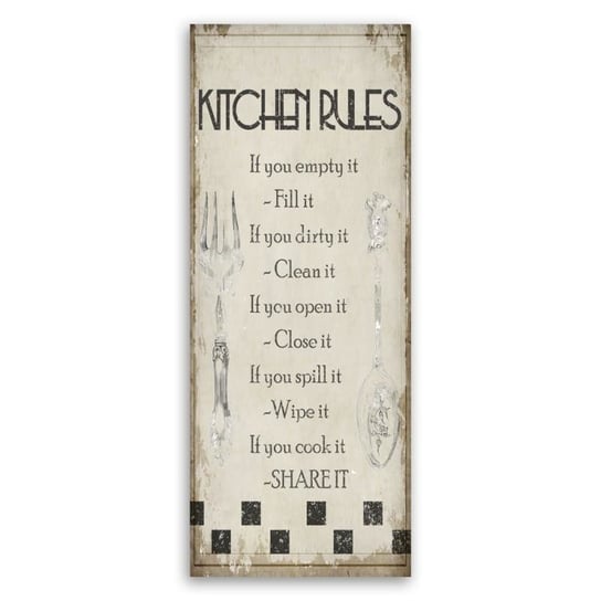Obraz na płótnie, Kitchen rules, 50x100 cm Feeby