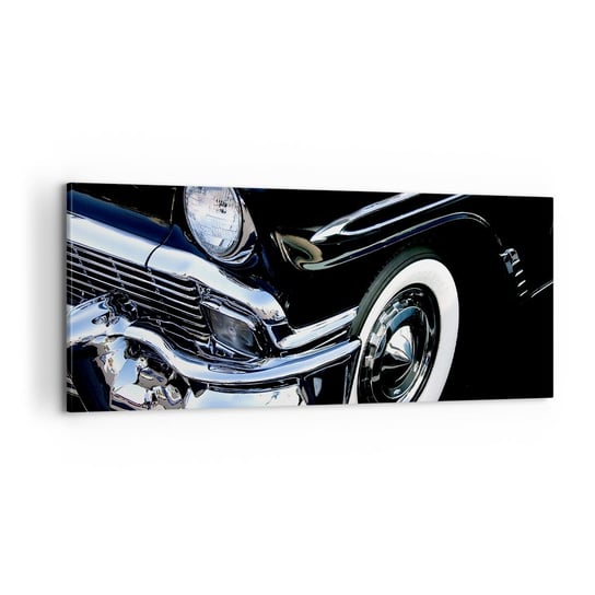 Obraz na płótnie - Klasyka w srebrze, czerni i bieli - 100x40cm - Motoryzacja Samochód Biało-Czarny - Nowoczesny foto obraz w ramie do salonu do sypialni ARTTOR ARTTOR