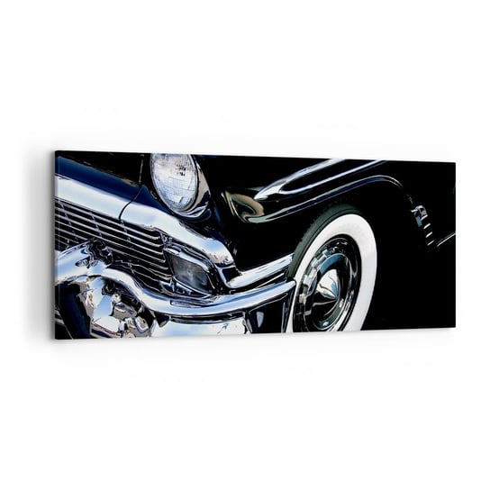 Obraz na płótnie - Klasyka w srebrze, czerni i bieli - 120x50cm - Motoryzacja Samochód Biało-Czarny - Nowoczesny obraz na ścianę do salonu do sypialni ARTTOR ARTTOR