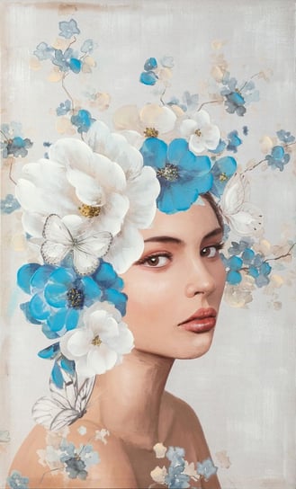 Obraz Na Płótnie Kobieta Z Fryzurą Kwiaty 60X100 Biały + Niebieski Eurofirany