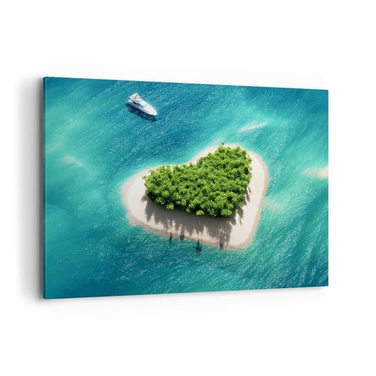 Obraz na płótnie - Kocham lato - 100x70cm - Krajobraz Wyspa Na Oceanie Jacht - Nowoczesny foto obraz w ramie do salonu do sypialni ARTTOR ARTTOR