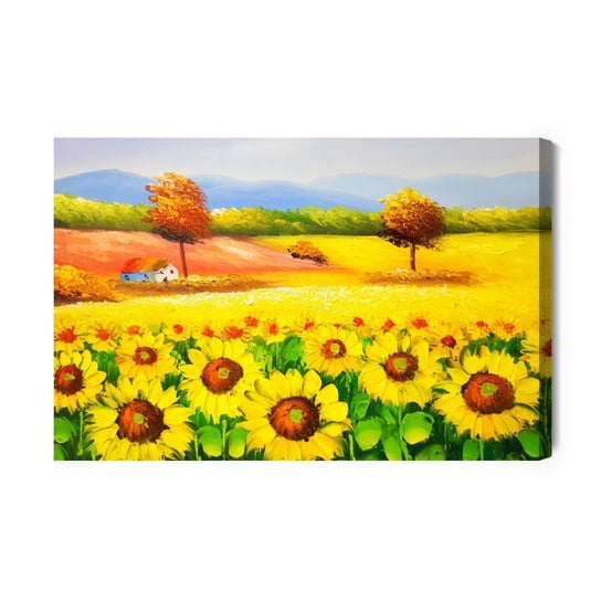 Obraz Na Płótnie Kolorowy Pejzaż Ze Słonecznikami Jak Malowany 100x70 NC Inna marka