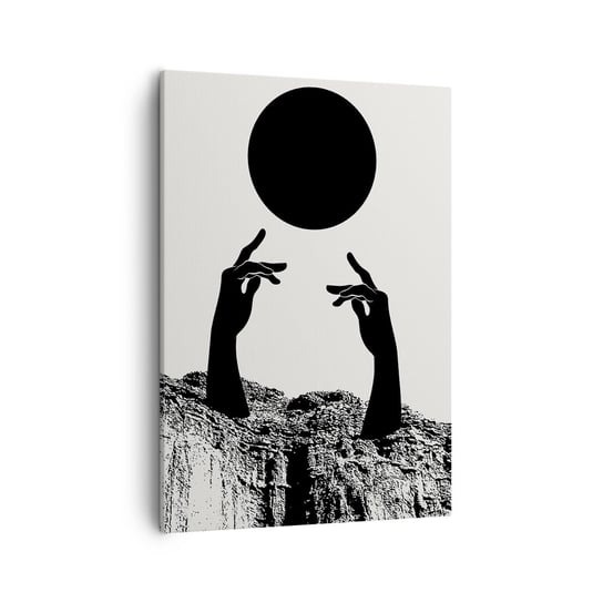 Obraz na płótnie - Kompozycja surrealistyczna: słońce i reszta - 50x70cm - Ręce Słońce Czarno-Biały - Nowoczesny Canvas obraz do salonu do sypialni ARTTOR ARTTOR
