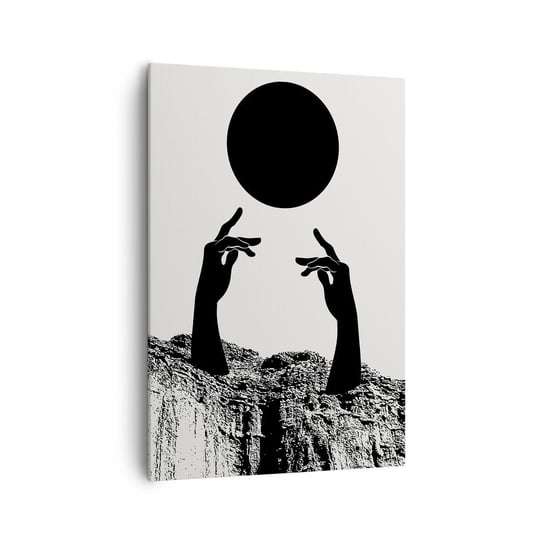 Obraz na płótnie - Kompozycja surrealistyczna: słońce i reszta - 70x100cm - Ręce Słońce Czarno-Biały - Nowoczesny foto obraz w ramie do salonu do sypialni ARTTOR ARTTOR