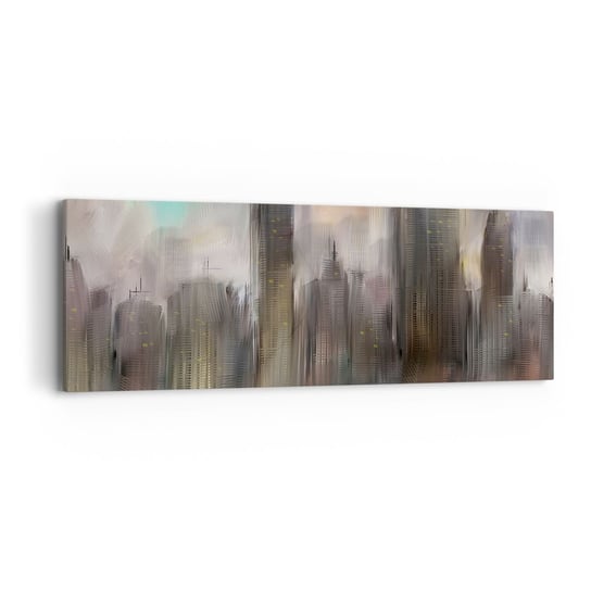 Obraz na płótnie - Kompozycja ze stali, kamienia i mgły - 90x30cm - Miasto Architektura Sztuka - Nowoczesny Canvas obraz do salonu do sypialni ARTTOR ARTTOR
