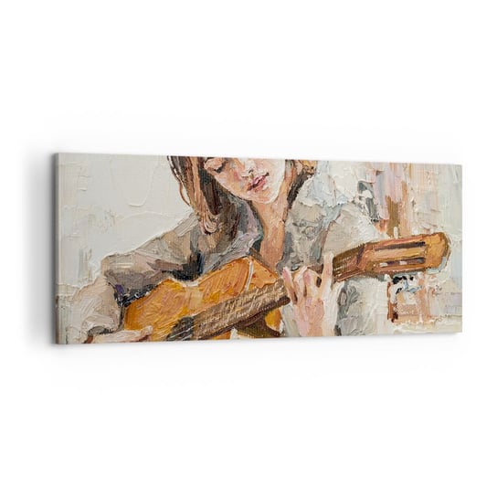 Obraz na płótnie - Koncert na gitarę i dziewczęce serce - 100x40cm - Gitara Muzyka Dziewczyna - Nowoczesny foto obraz w ramie do salonu do sypialni ARTTOR ARTTOR
