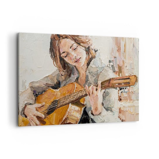 Obraz na płótnie - Koncert na gitarę i dziewczęce serce - 100x70cm - Gitara Muzyka Dziewczyna - Nowoczesny foto obraz w ramie do salonu do sypialni ARTTOR ARTTOR