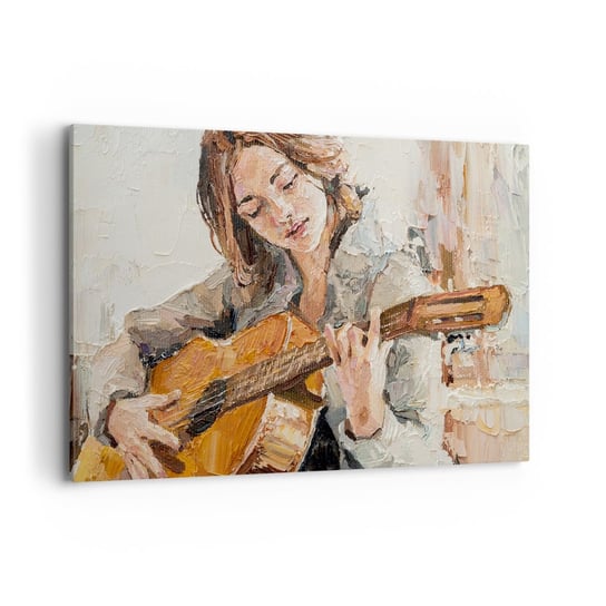 Obraz na płótnie - Koncert na gitarę i dziewczęce serce - 120x80cm - Gitara Muzyka Dziewczyna - Nowoczesny obraz na ścianę do salonu do sypialni ARTTOR ARTTOR