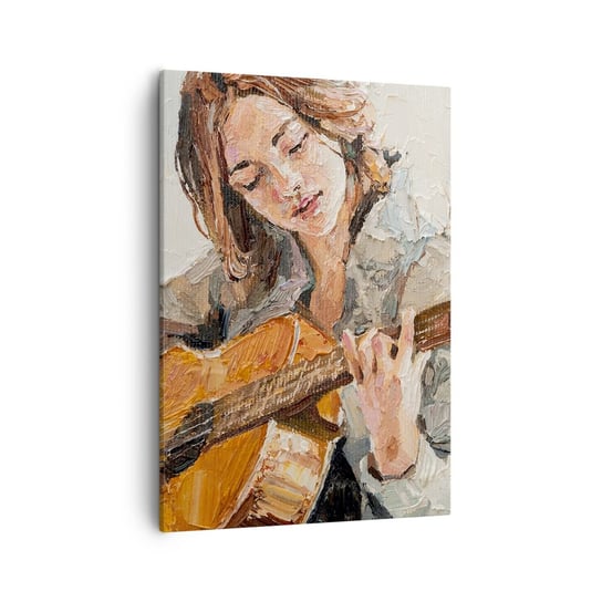 Obraz na płótnie - Koncert na gitarę i dziewczęce serce - 50x70cm - Gitara Muzyka Dziewczyna - Nowoczesny Canvas obraz do salonu do sypialni ARTTOR ARTTOR