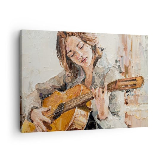 Obraz na płótnie - Koncert na gitarę i dziewczęce serce - 70x50cm - Gitara Muzyka Dziewczyna - Nowoczesny Canvas obraz do salonu do sypialni ARTTOR ARTTOR