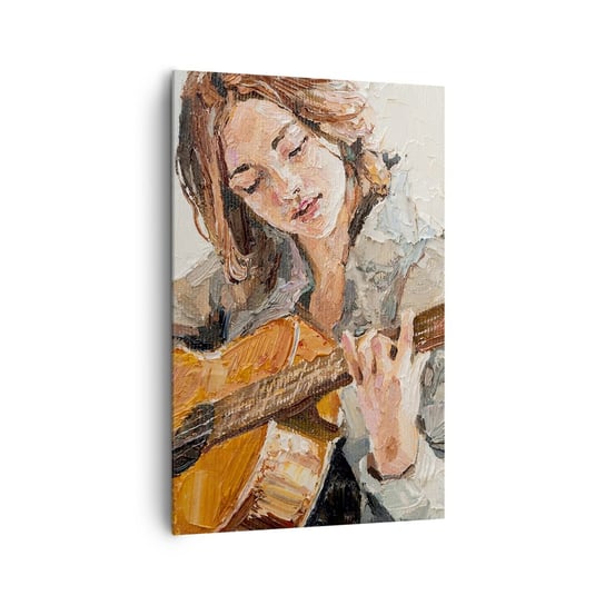Obraz na płótnie - Koncert na gitarę i dziewczęce serce - 80x120cm - Gitara Muzyka Dziewczyna - Nowoczesny obraz na ścianę do salonu do sypialni ARTTOR ARTTOR